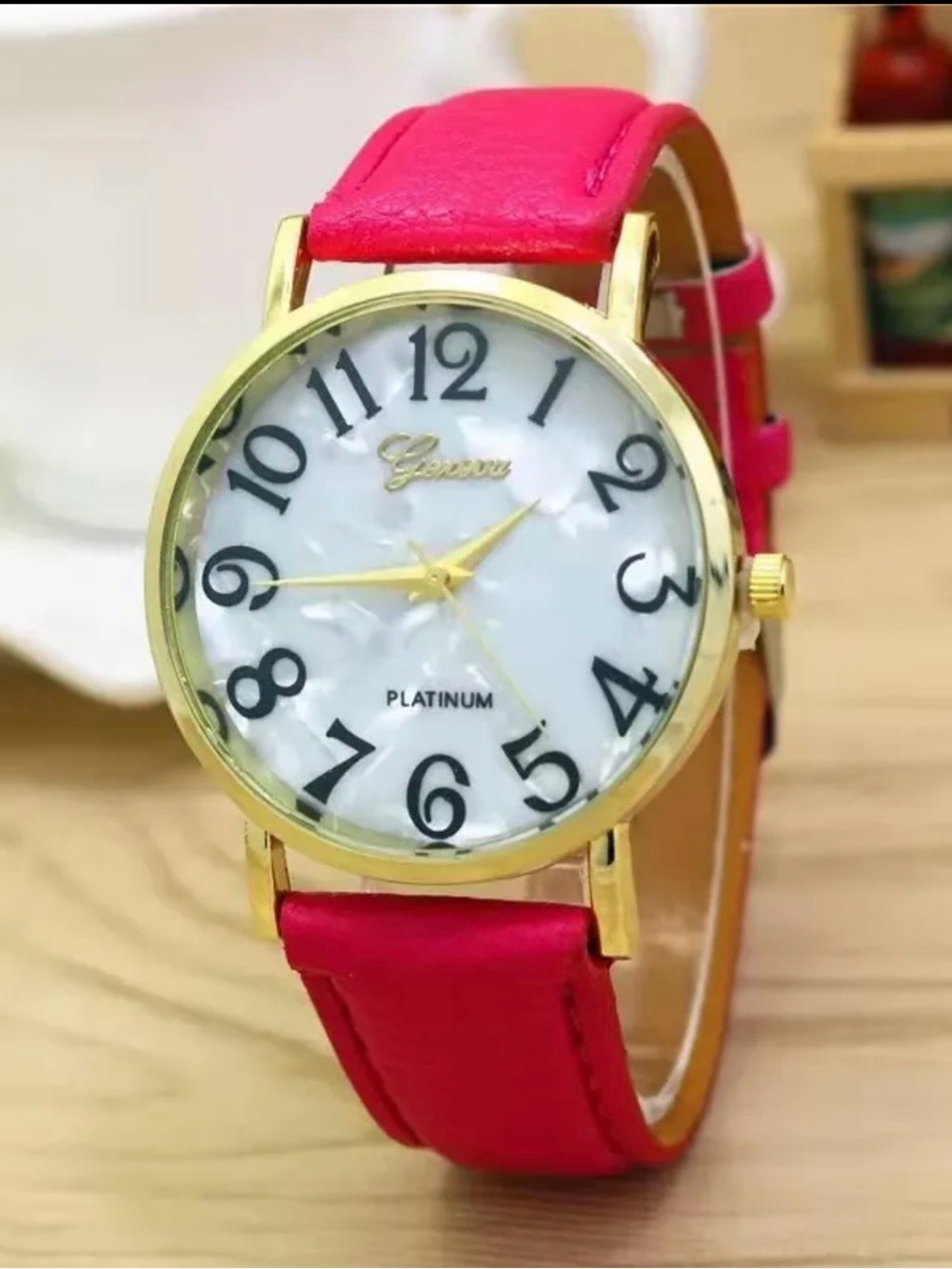 2394-177 Geneva Gold-Tone Case Watch with Bright Pink Leather Strap